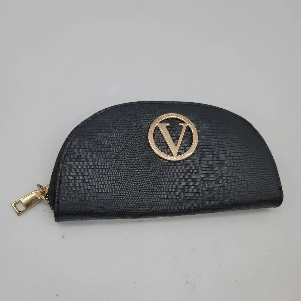 Joan Vass New York Black Lizard Embossed Wallet Gold